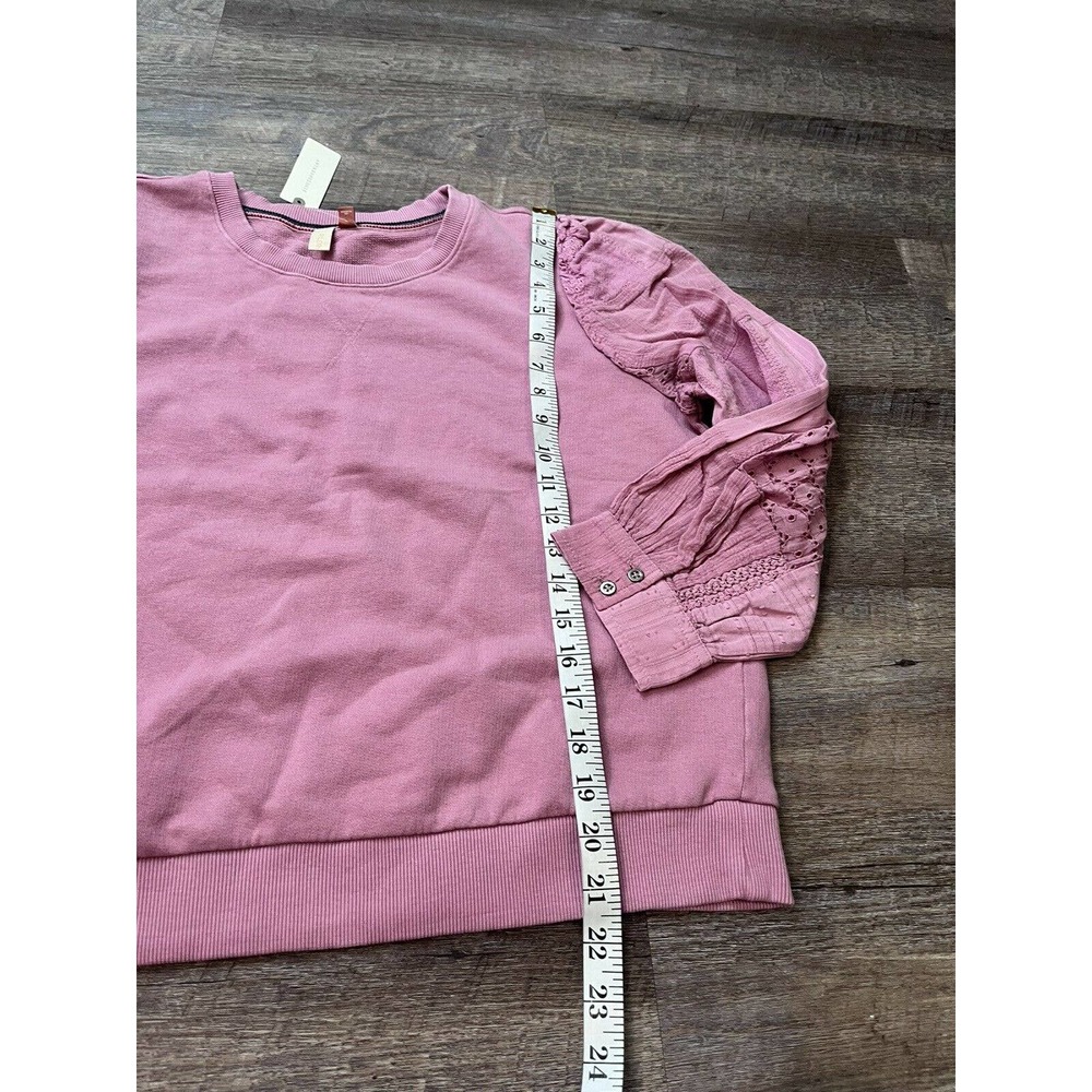 Anthropologie Womens Pullover Sweatshirt Medium Rose Pink Puff Eyelet Sleeve M5 - Picture 7 of 8